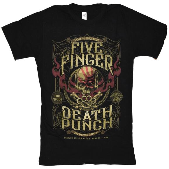SM NWT 5FDP Mens Five Finger Death Punch 100 Proof T-Shirt - Picture 1 of 2
